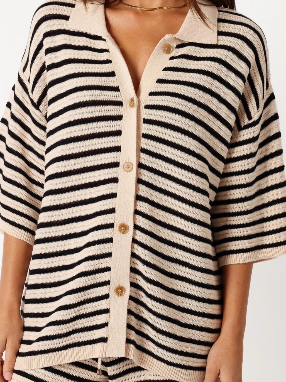Petal & Pup Black and Cream Striped Button-Front Cardigan